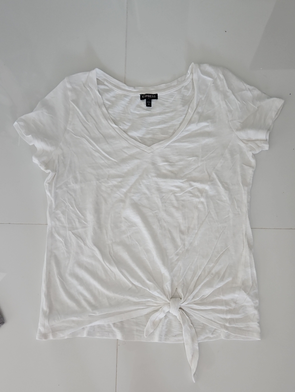 Express White V-Neck Tie-Front Tee Top